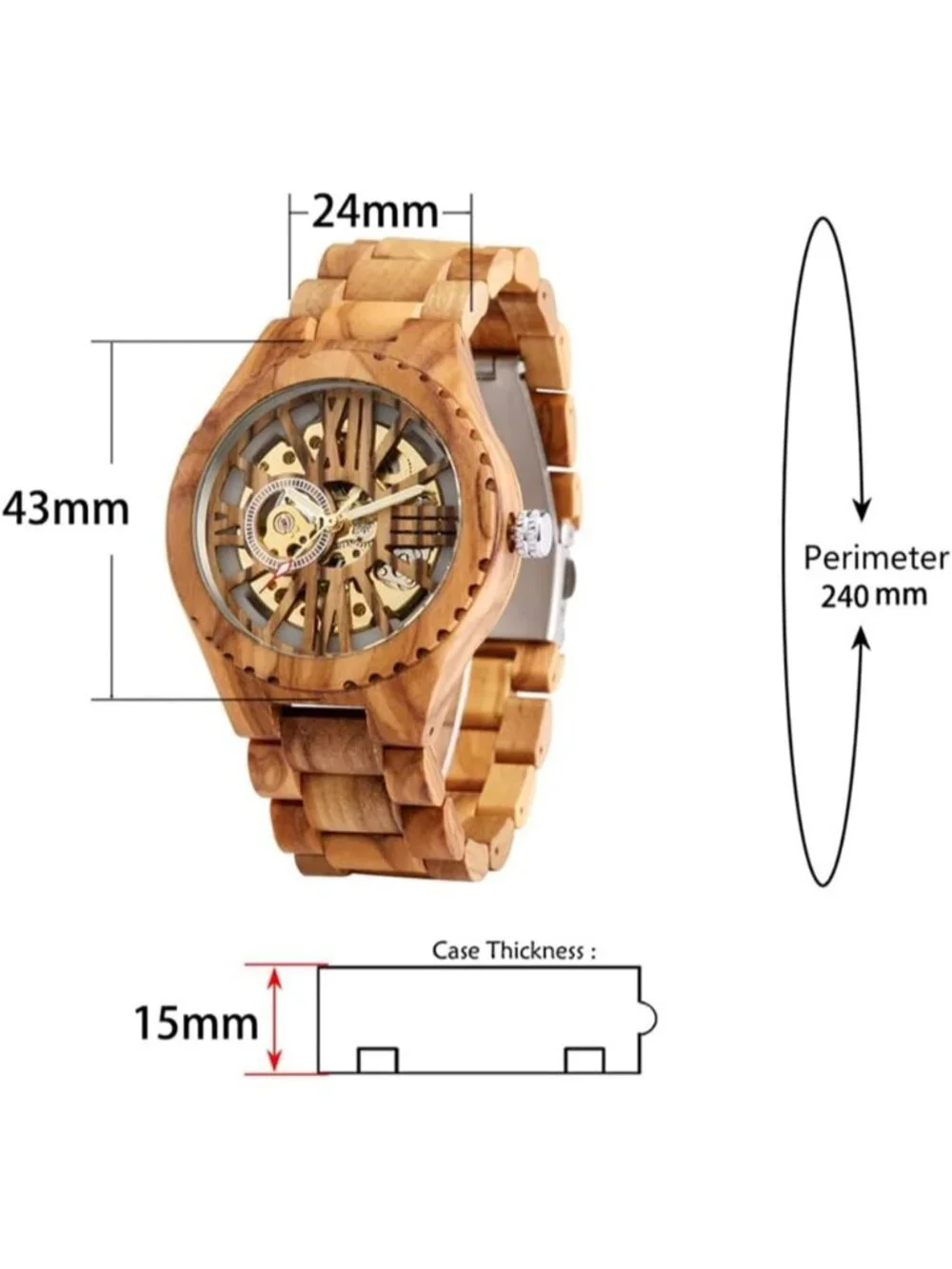 Men's Beige Analog Quartz No Battery Fashion Mechanical Movement Wooden Watch